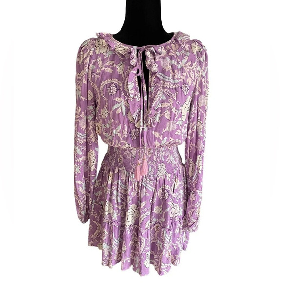 NWT House of Harlow 1960 Mini Dress Purple Floral Ruffle Tassels - Picture 4 of 10